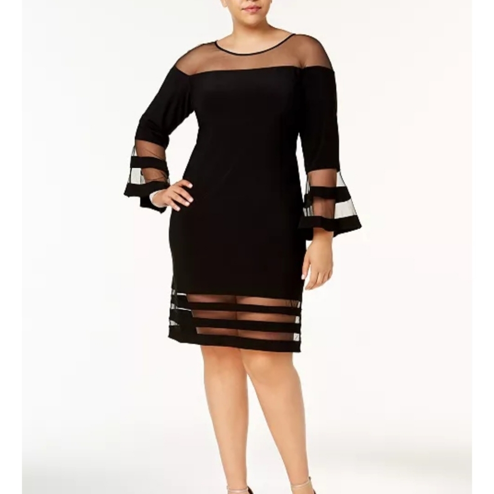 Size 18 Dress Betsy & Adam Illusion Mesh Bell Sleeve Cocktail